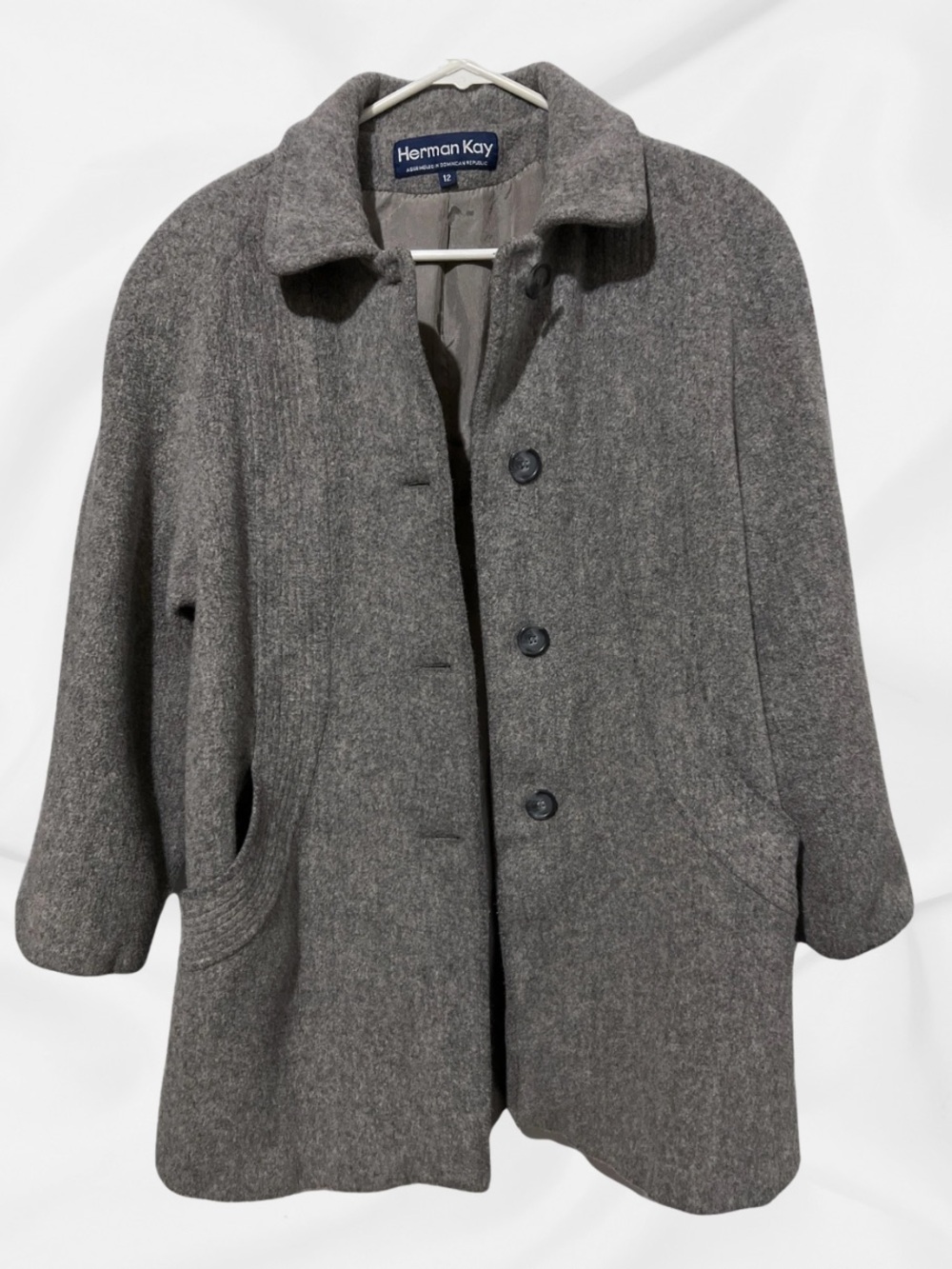 Vintage Herman Kay Gray 80% Wool Overcoat Womens 12 Long Single Breasted Winter